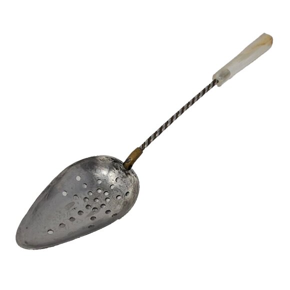 Vintage Hand Hammered Pewter Copper Lucite Slotted Kitchen Cooking Spoon Artisan - Picture 1 of 6